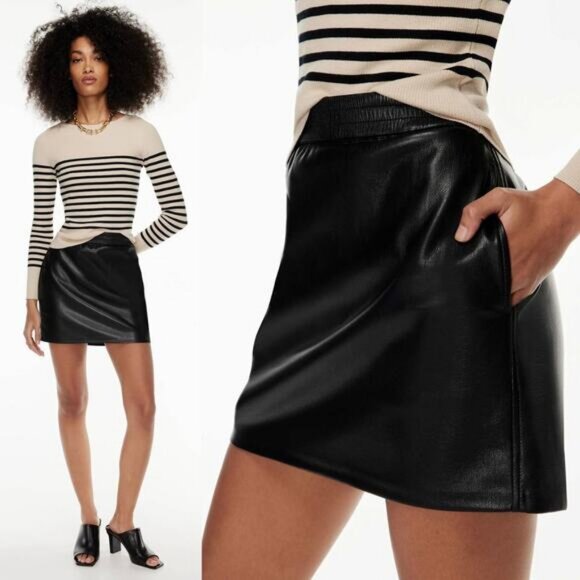 BABATON Aritzia Vegan Leather Pencil Skirt Sz Large Black - Picture 1 of 8